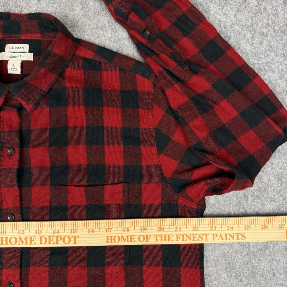 LL BEAN Scotch Plaid Flannel Shirt Women's Large Red Black Buffalo Check Relaxed - Picture 4 of 11